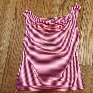 Striped Red & White Cowl Neck Tank Top